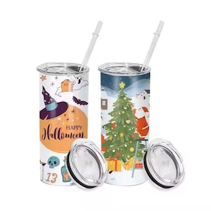 Rechte sublimatiebeker van 15 oz, roestvrij staal met plastic rietje en deksel