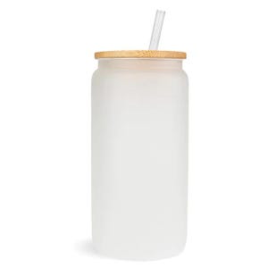 16oz Blank Frosted Sublimation Glass w/ Bamboo Lid & Plastic Straw