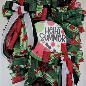 Hello Summer Watermelon Wreath, Red Green Picnic Door Decor, Summer Front Door Wreath, Watermelon Wreath with Ants, Outdoor Porch Decoration