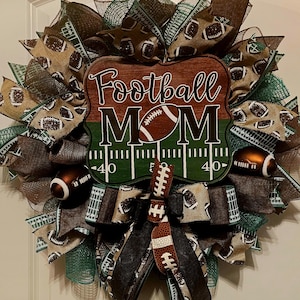 Football Mom Wreath – Sports Mom Door Decor, Football Themed Bow, Front Door Wreath, Handmade Game Day Wreath