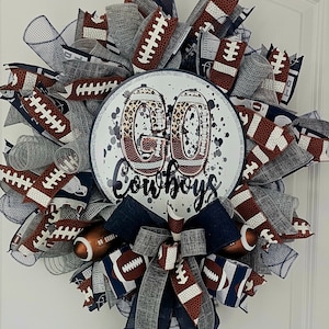 Football Wreath for Cowboys Fans, Door Decor, Sports Team Wreath, Football Game Day Wreath, Handmade  Wreath, Blue and Silver Football