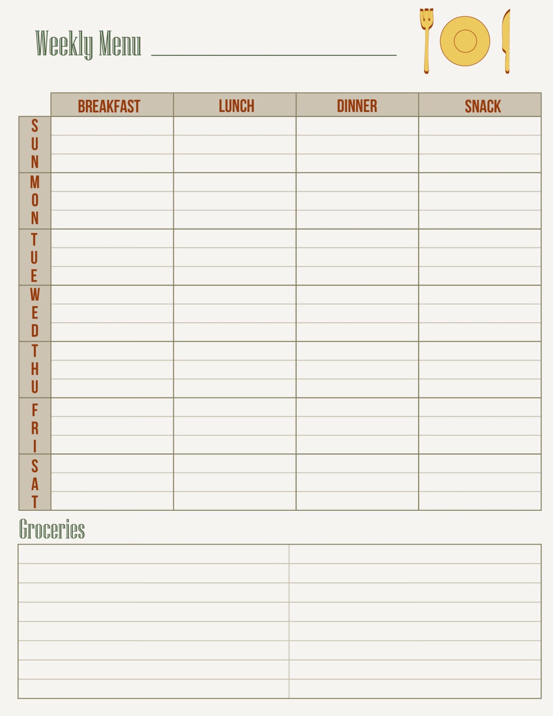 Weekly Menu Meal Plan Digital Download PDF - Etsy