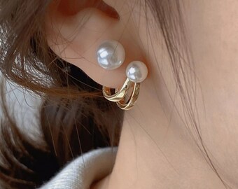 Korean Style Double Pearl Stud Earrings | Gold Plated | Classic Beauty