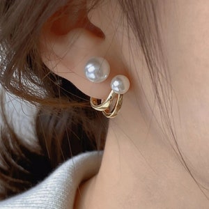 Korean Style Double Pearl Stud Earrings | Gold Plated | Classic Beauty