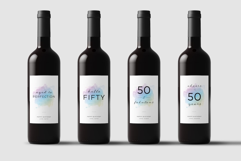Set of 4 \u2022 Birthday Wine Label \u2022 Custom Wine Label \u2022 Personalized Wine Label \u2022 Birthday Gift \u2022 WB001