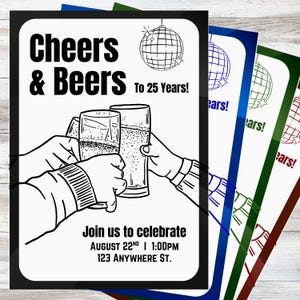 Beers and Cheers Birthday Invitation Editable Canva Template Beer Party Invite Black Blue Green Red Printable Download