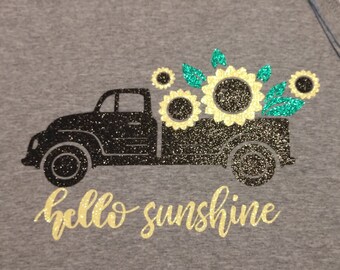 Customizable Hello Sunshine Vintage Truck with Sunflowers Shirt