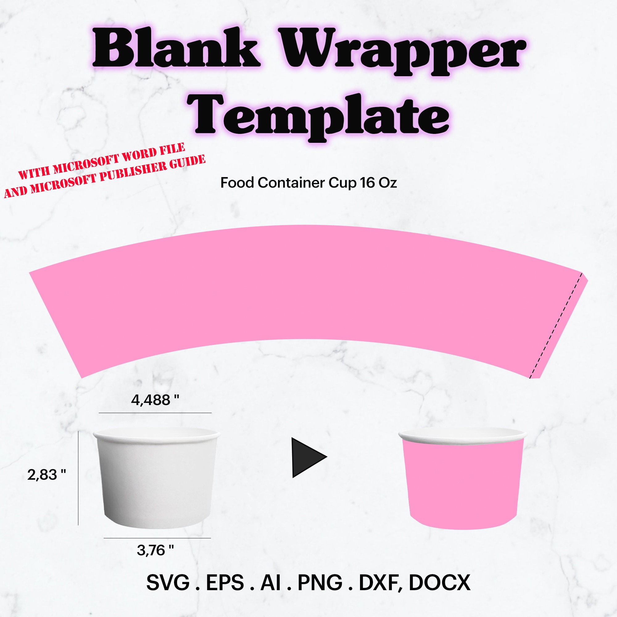 Food Container Cup 16 Oz Wrapper 114 mm Top Circumference, Soup Container Cup Wrapper, Blank Template, Plastic Paper Cup, Cricut, Silhouette