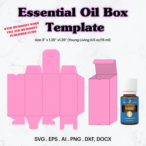 Essential Oil Box Template SVG, Essential Oil Box size 3" x 1.25" x 1.25" Template, Gift Box Party, 0.5 oz/15 ml  Bottle, Cricut, Silhouette