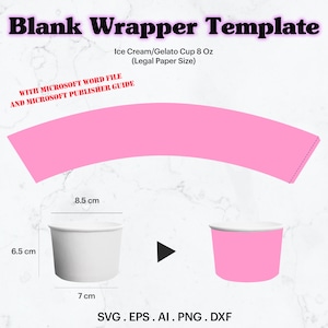 Ijs Cup sjabloon SVG, 8 oz Gelato Cup 85 mm bovenomtrek, ijs/Gelato Cup Wrapper lege sjabloon, Cricut, silhouet