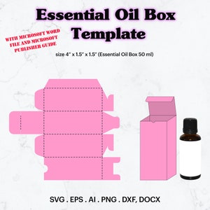 Plantilla de caja de aceite esencial SVG, Tamaño de caja de aceite esencial 4" x 1.5" x 1.5" Plantilla, Fiesta de caja de regalo, Tamaño de botella de 50 ml, Cricut, Silueta
