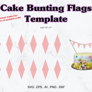 Bolo Bunting Flags Modelo em branco SVG, Modelo de bandeira de palito. Bandeira de bolo em branco, modelo de bandeira de comida, lembrancinha de aniversário, Cricut, silhueta