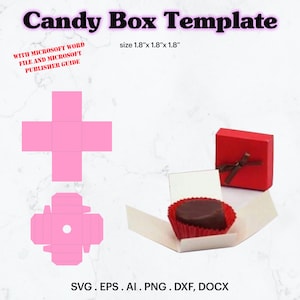 Candy Box 2 Template SVG, Candy Box size 1.8&quot; x 1.8&quot; x 1.8&quot; Template, Birthday Party Supplies Idea, Box Blank Template, Cricut, Silhouette