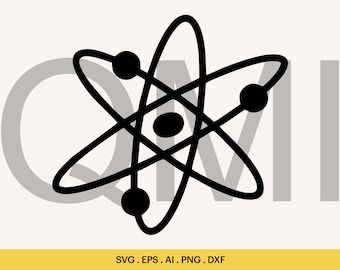 Atom-logotyp SVG, Atom SVG-klippfiler, Atomform silhuett Svg, Atom-logotypdesign, Cricut, silhuett