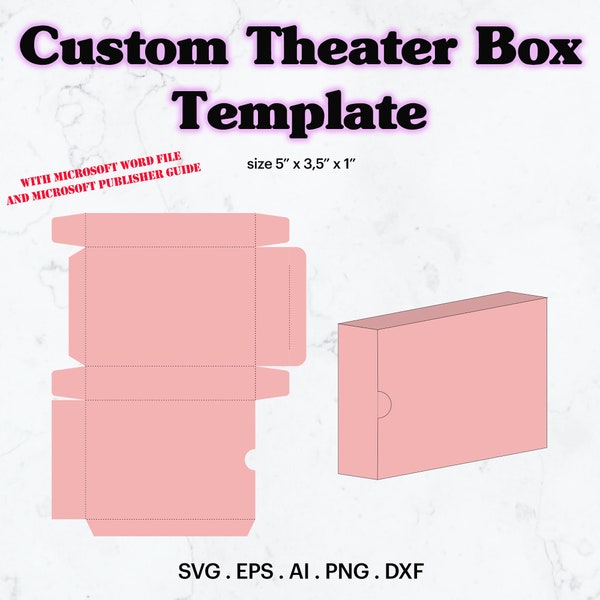 Custom Theater Box Candy Blank Template SVG Size 5" x 3.5" x 1", Birthday Party Favor, Printable Candy Box Template, Cricut, Silhouette