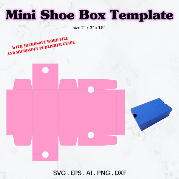 Mini Shoe Box Template SVG, Mini Shoe Box size 2" x 3" x 1.5" Template, Birthday Party Supplies Idea, Blank Template, Cricut, Silhouette