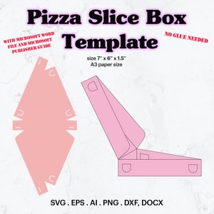 Pizza Slice Box sjabloon SVG, A3 papierformaat, vak 7 "x 6" x 1,5" sjabloon, verjaardagsfeestje, verjaardag gunst sjabloon, Cricut, silhouet