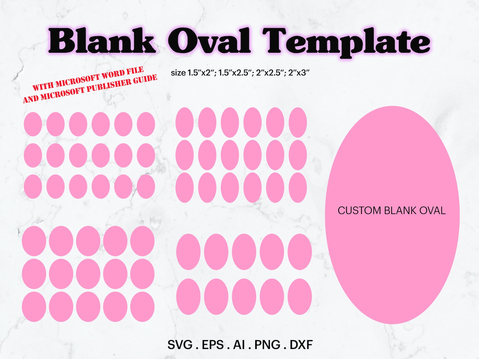 Blank Oval Label Template SVG, Blank Circle Sizes 1.5x2, 1.5x2.5, 2x2.5 and 2x3, Personalized