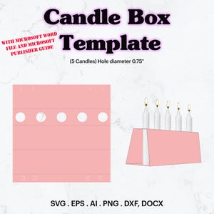 Modèle de boîte à bougies SVG, taille de porte-bougie 2 "x 8", taille du trou 0.75", pour une capacité de 5 bougies, menorah, bougie de Hanukah, Cricut, Silhouette