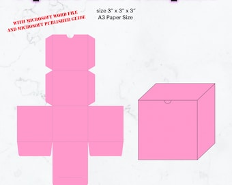 Square Box Template SVG, A3 Paper Size, Box 3" x 3" x 3" Template, Birthday Party Supplies Idea, Birthday Favor Template, Cricut, Silhouette
