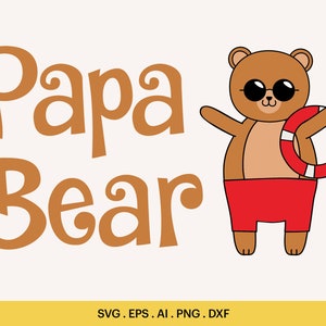 Papa Bear SVG, Papa Bear Cut File, Teddy Bear Baby Shower Svg, Papa Bear with Trees Svg, Papa Bear with Cubs Svg, Cricut, Silhouette