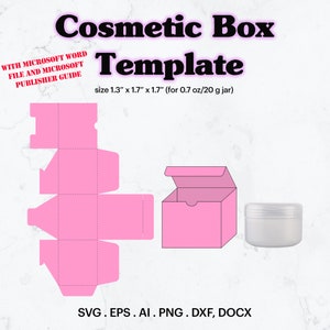 Plantilla de caja cosmética SVG, Tamaño de caja cosmética 1.7" x 1.7" x 1.3" Plantilla, Fiesta de caja de regalo, Tarro de 0.7 oz/20 g, Cricut, Silueta