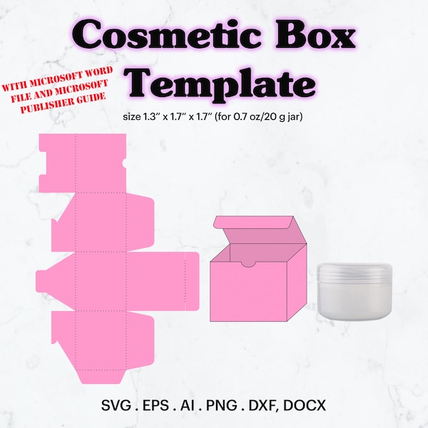 Cosmetic Box Template SVG, Cosmetic Box size 1.7" x 1.7" x 1.3" Template, Gift Box Party, 0.7 oz/20 g Jar, Cricut, Silhouette