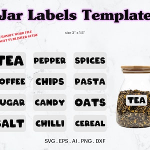 Food Jar Blank Label Template SVG, Candy Jar Label Size 3&quot; x 1.5&quot; Template, Custom Spices Labels, Blank Labels Template, Cricut, Silhouette