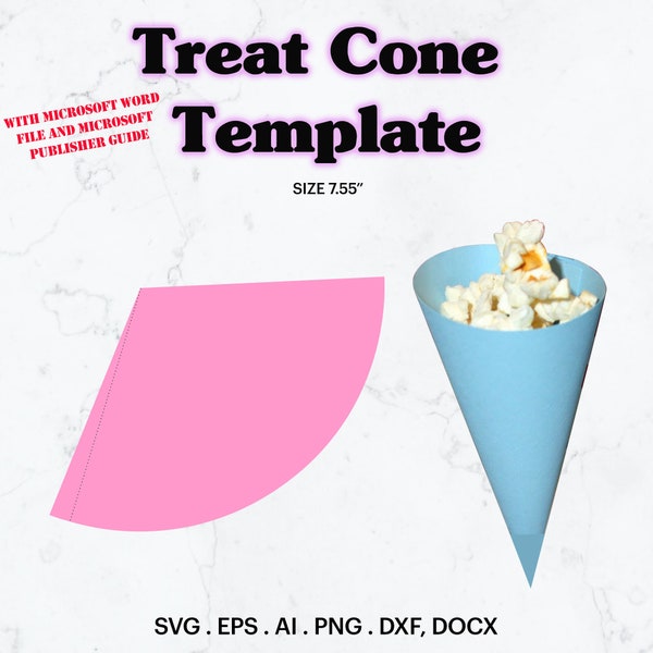 Treat Cone Template SVG, Treat Cone 7.55" Long Template, Treat Cone Party, Candy Cone Template, Paper Cone for Treat, Cricut, Silhouette