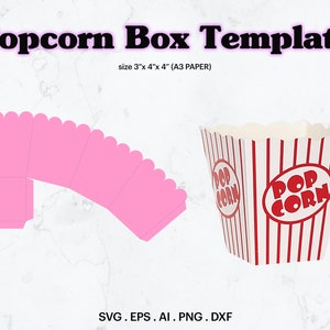 Popcorn Box Vorlage SVG, Popcorn Box Größe 3 &quot;x 10 x 4&quot; Vorlage, Geburtstag Party Lieferungen Idee, leere Vorlage, Cricut, Silhouette