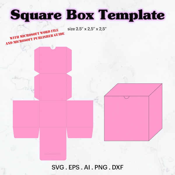 Square Box Template SVG, Box size 2.5" x 2.5" x 2.5" Template, Birthday Party Supplies Idea, Birthday Favor Template, Cricut, Silhouette