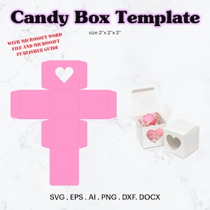 Modèle de boîte à bonbons SVG, modèle de boîte à bonbons taille 2 « x 2 » x 2 », idée de fournitures de fête d’anniversaire, modèle vierge de boîte de chocolat, Cricut, Silhouette