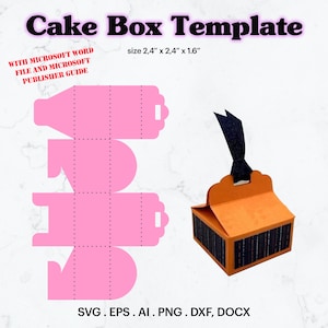 Cake Box Template SVG, Cake Box size 2.4&quot; x 2.4&quot; x 1.6&quot; Template, Birthday Party Supplies Idea, Blank Template, Cricut, Silhouette