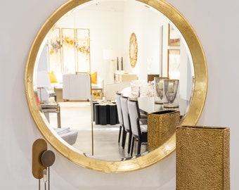 Gold Round Mirror, Circular Mirror, Gold Leaf Mirror, Wall Hanging Mirror, Wall Decor Mirror, Hand Made Mirror