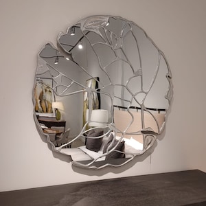 Luxurious Round Mirror, Circular Modern Wall Mirror with Mercury Silver Finish, Designer Decorative Wall Mirror