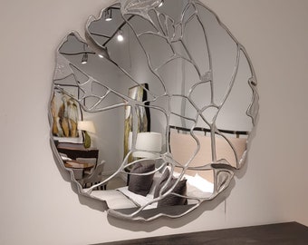 Luxurious Round Mirror, Circular Modern Wall Mirror with Mercury Silver Finish, Designer Decorative Wall Mirror