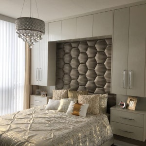 Upholstered Wall Panels, Honeycomb Wall Panels, Geometric Hexagon Design Handmade with Faux Leather