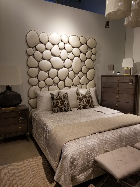 Headboard King Size White Pebbled Bed Hand Made King Size Bed