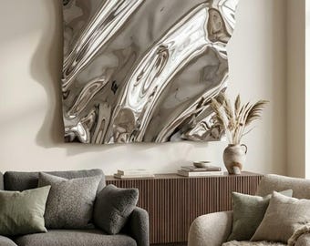 Large Chrome Wall Art, Modern Reflective Art, Acrylic Glass Decor (42x36 inches)