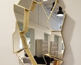 Handmade Gold Crown Mirror, Large Decorative Wall Decor
