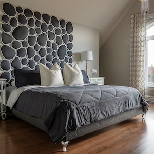 Headboard Bed King Size with Black Pebbles