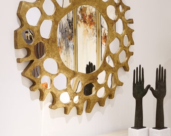 Sun Decorative Gold Wall Mirror, Hand Crafted
