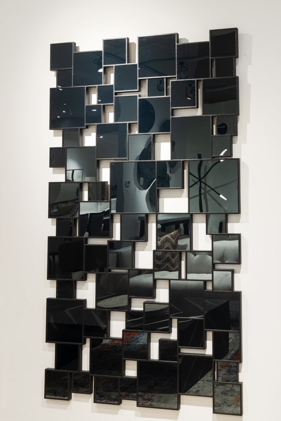 Large Black Mirror, Rectangle Square Mirror, Puzzle Black Mirror