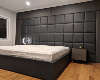 Paneles de pared modernos tapizados, paneles de pared tapizados de cuero sintético, decoración de pared con paneles, paneles adhesivos, cabecero tamaño king/queen