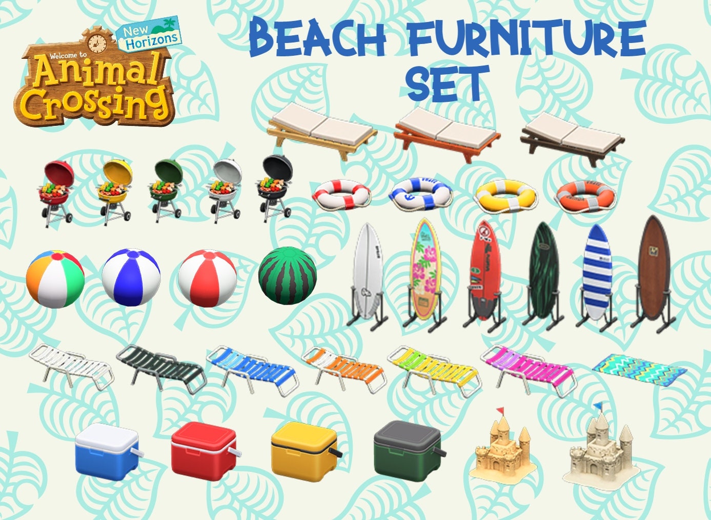 Animal Crossing New Horizons x35 Item Beach Seaside Furniture Etsy