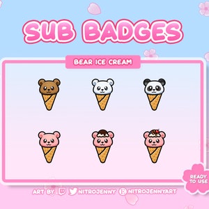 Cute Bear Ice Cream Sub Badges for Twitch | Dessert | Kawaii | Digital