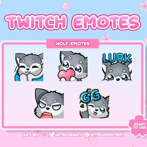 Emotes de lobo fofo para Twitch, Discord e Youtube | Kawaii | Digital