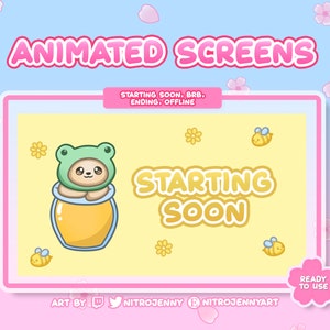 Animated Stream Screens for Twitch and Youtube | Starting Soon, BRB, Ending, Offline | Honey Bear Bees Flowers | Aesthetic Chill Kawaii Cute