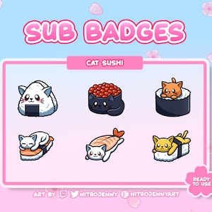 Cute Cat Sushi Sub Badges for Twitch | Food | Kawaii