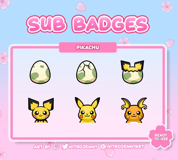 Pikachu Evolution Sub Badges for Twitch | Pokemon | Kawaii | Cute | Digital